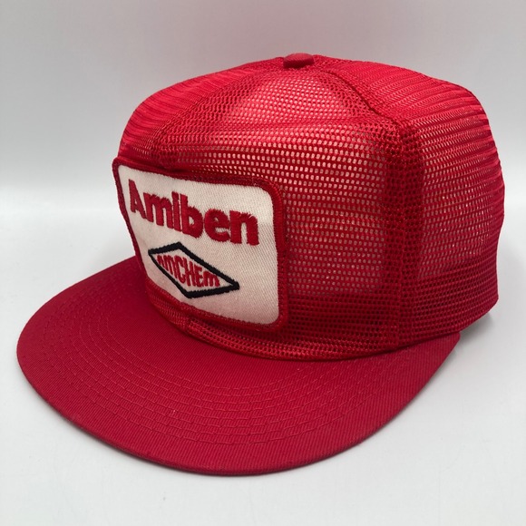 Vintage Red Amiben Amchem Trucker Hat Snapback Mesh‎ K-Brand Made in USA - Picture 2 of 7